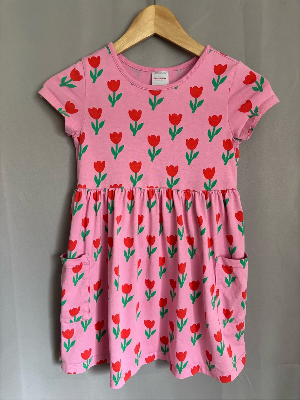 Hanna Andersson Girls Tulip Short Sleeved Play Dress with Pockets- size 6/7
